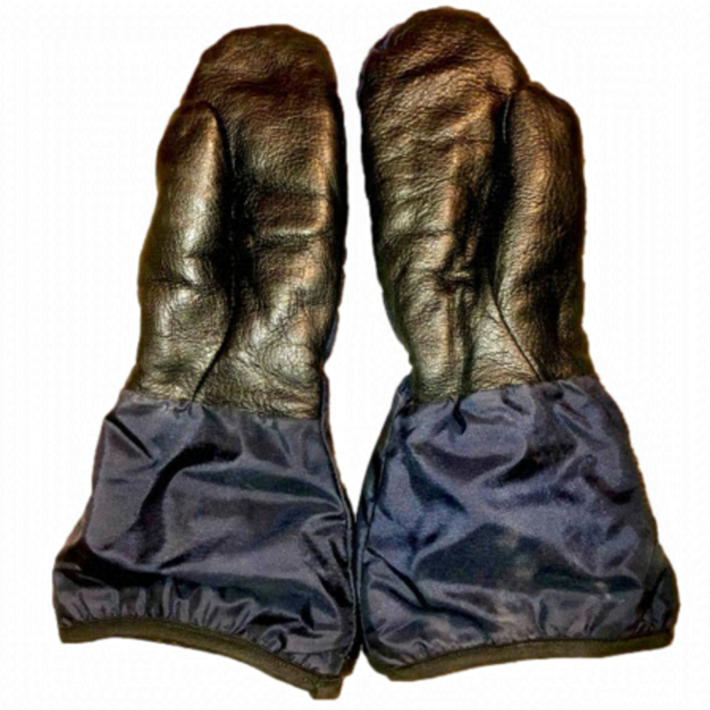 VINTAGE Leather Nylon Faux Fur Lined Long Mittens Snowmobile Active Gloves